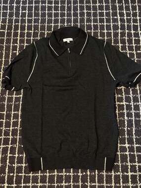 Reiss Knit Polo Size S Black Short Sleeve Zip